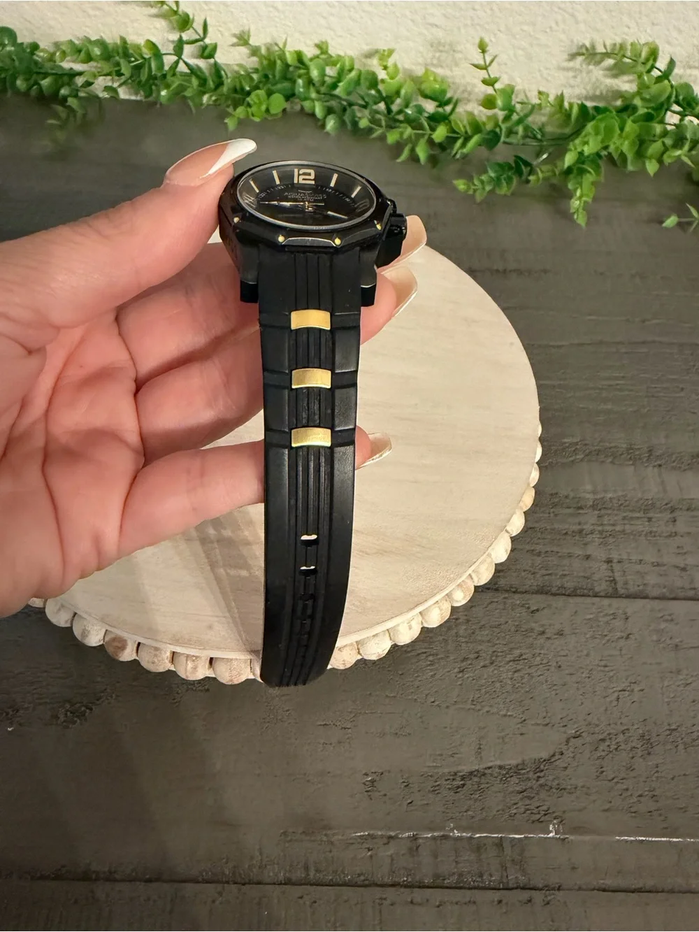 AquaSwiss Black and Gold Accent Sport Watch